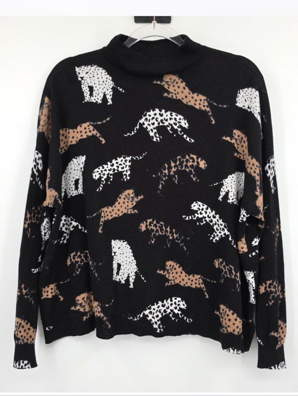 Fate Black Leopard Sweater Small Mockneck Long Sleeve